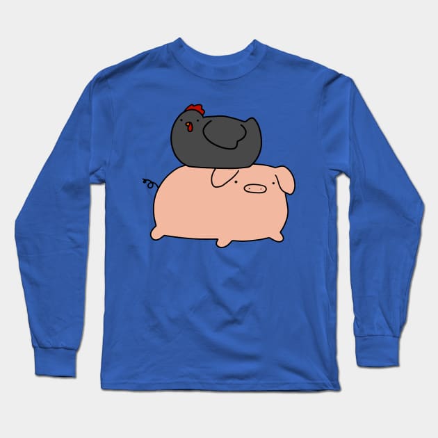 Black Chicken and Piggy Long Sleeve T-Shirt by saradaboru